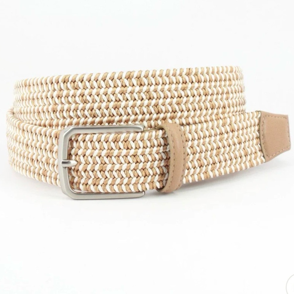 NWOT TORINO ITALIAN WOVEN RAYON ELASTIC STRETCH BELT (CAMEL) 42”